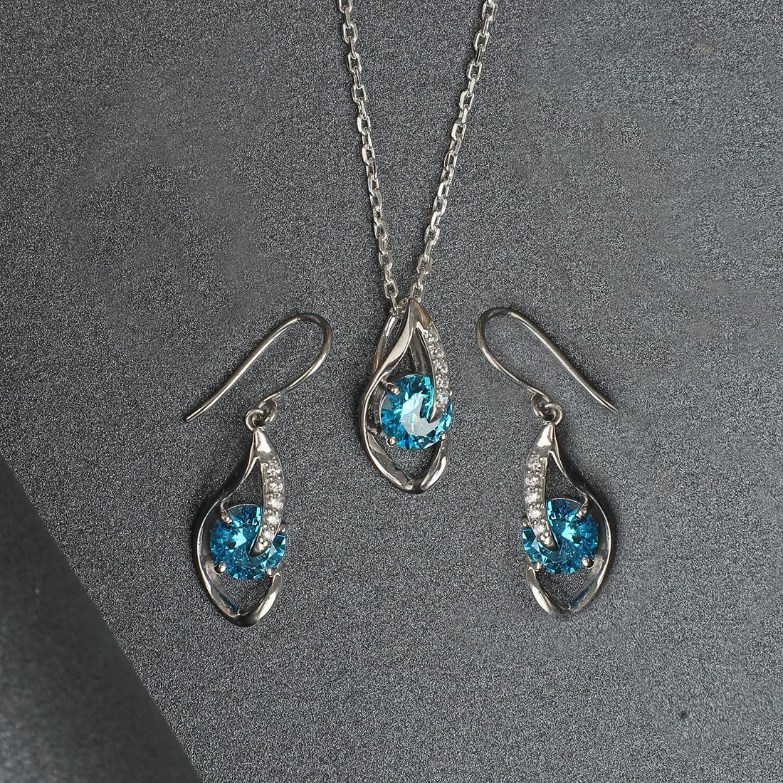 Clara 925 Sterling Silver Sky Blue Eye Pendant Earring Chain Gift for Women