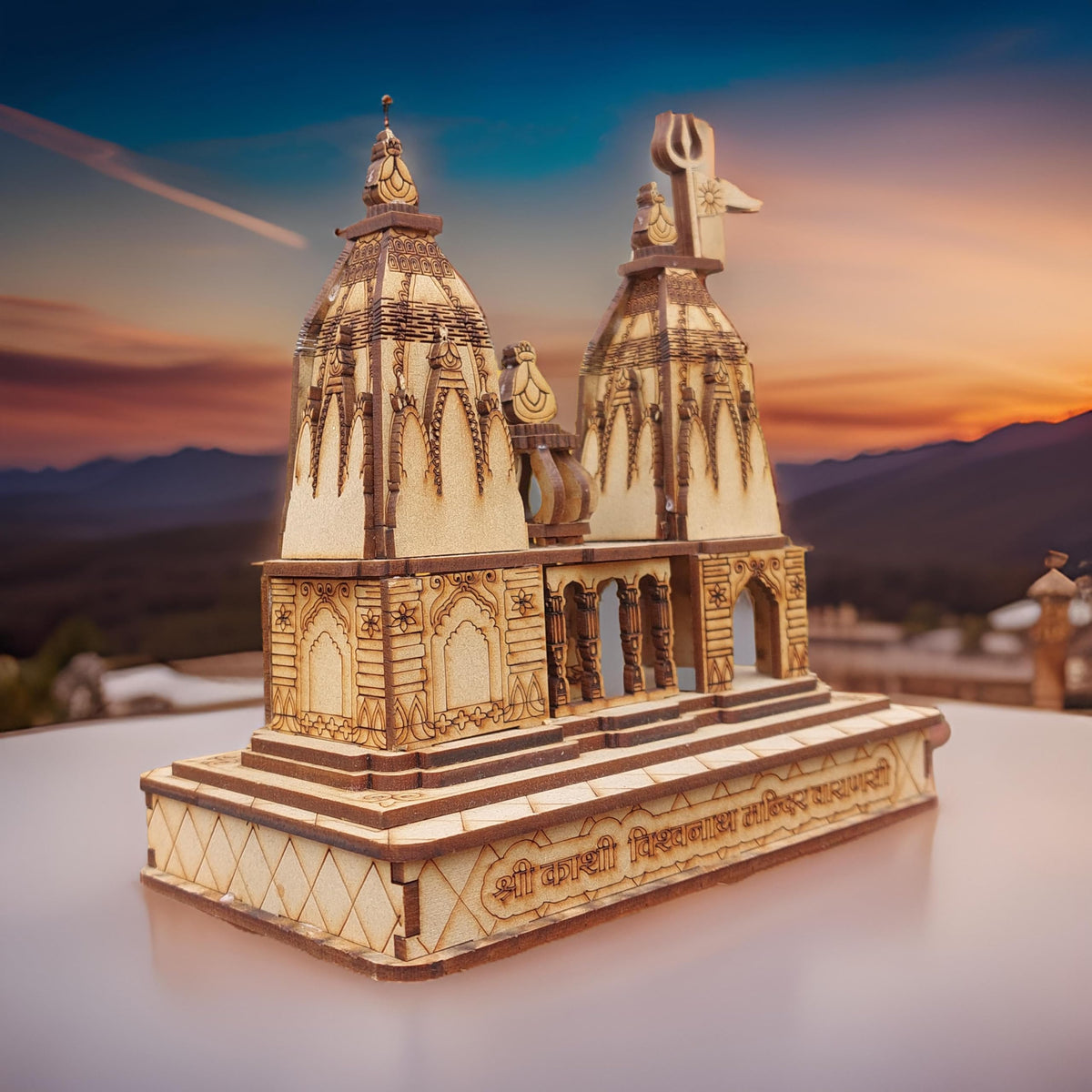 Beautiful Handmade Wooden 3D Kashi Vishwanath Temple Model – Ideal for Religious Gifts and Office Decor