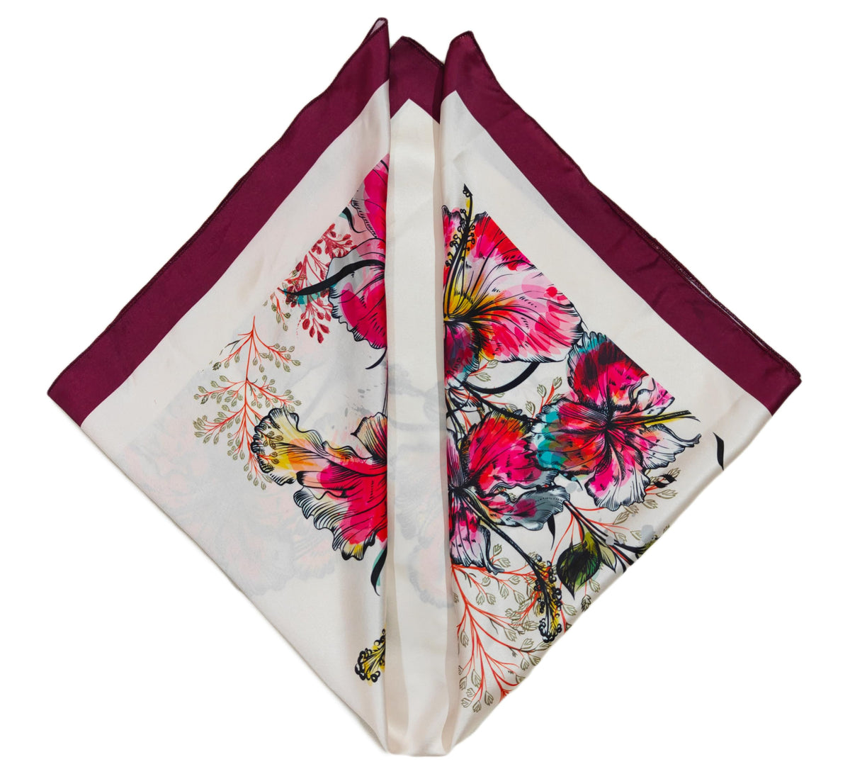 ONE ECHELON Satin Silk Small Neckerchief Square Scarf (Vineyard Bloom)