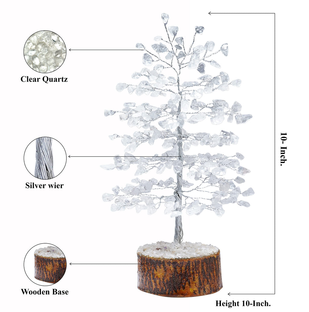 Hindcraft Clear Quartz Crystal Tree Home Decor Showpieces for Good Luck Money Crystal Tree Gift Items Office Bedroom Decor Wedding Gift, Silver Wire, 10 inch