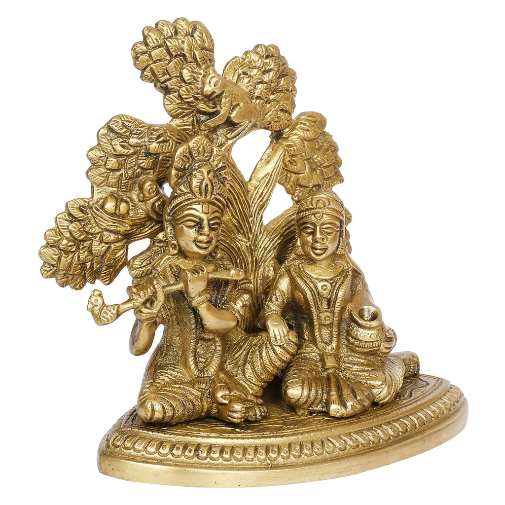 ARTVARKO Brass Radha Krishna Sitting Under Tree Idol Murti Statue Home Office Temple Mandir Pooja Puja Room