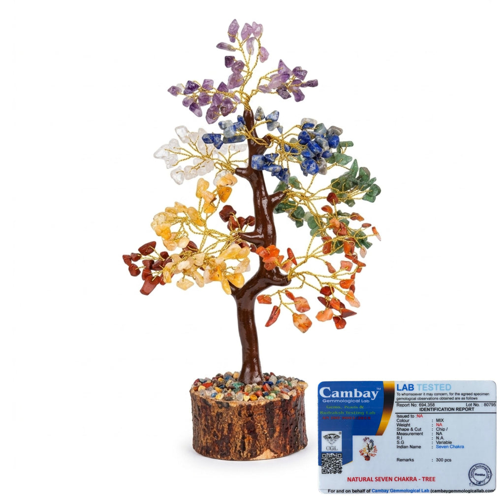Shubhdivine 7 Chakra Crystal Tree 300 Beads Certified Natural Stones Feng Shui Bonsai Home Decor Gift Item for Positive Energy and Good Luck