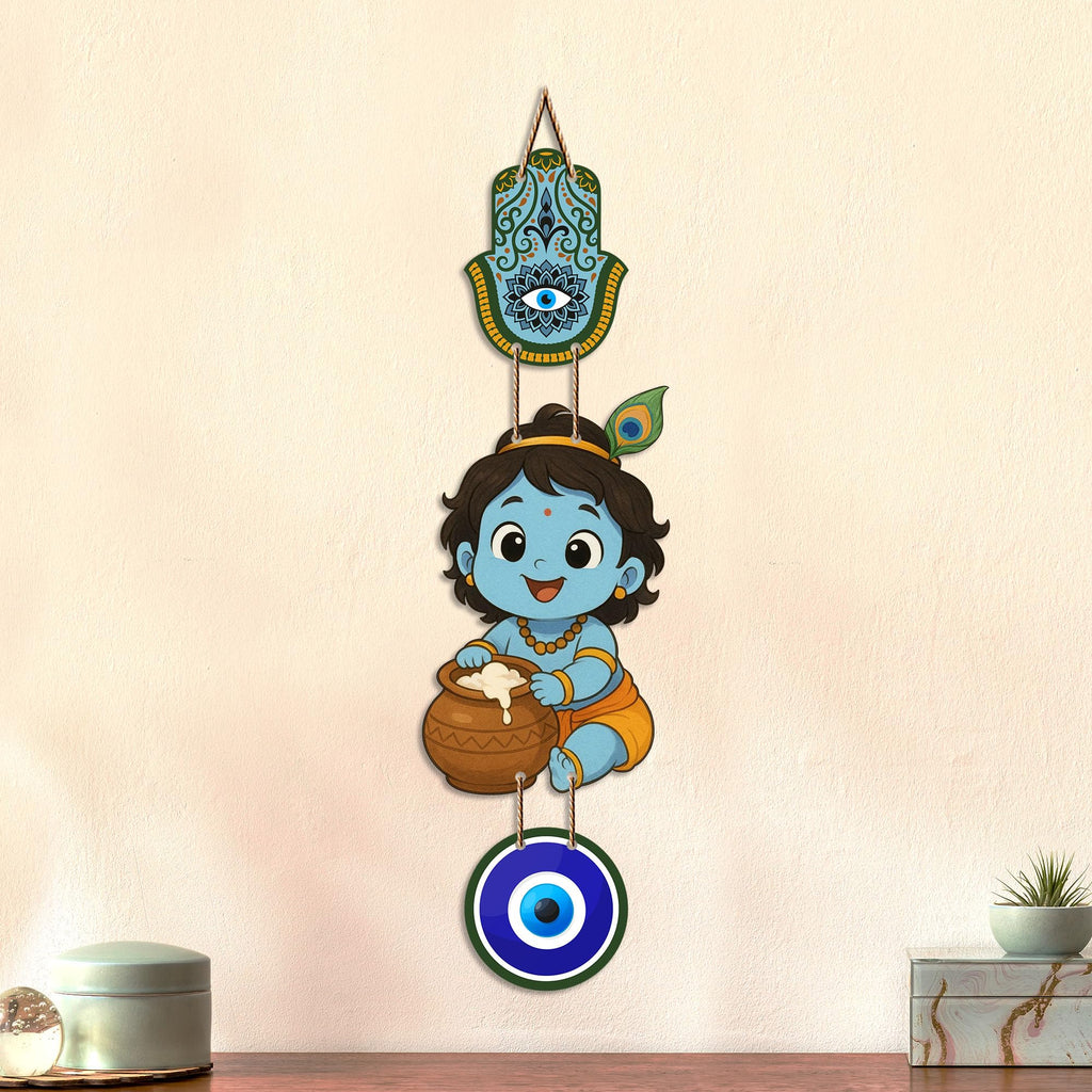 Artvibes Laddu Gopal Evil Eye Wall Decor for Home and Office | Nazar Suraksha Hanging for Entrance Temple Living Room | Spiritual Vastu Good Luck Decorative Gift (WH_8572N)