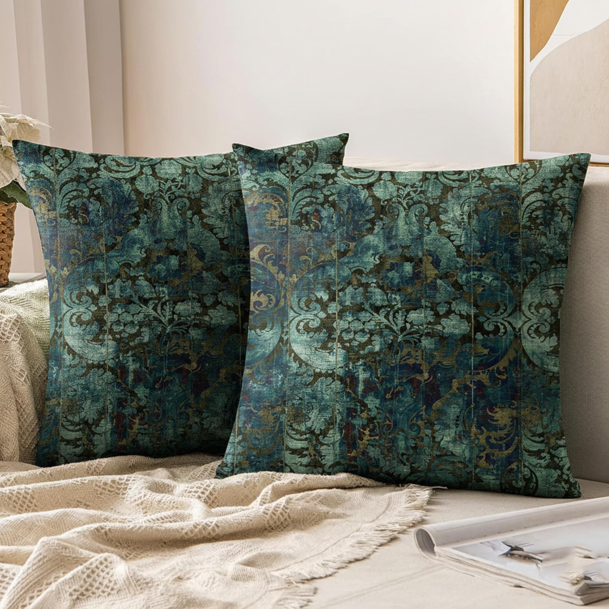 ishro home Premium Cushion Cover 16 inch x 16 inch | Luxury European Mosha Fabric | Love at First Sight Designs | Hidden Zipper | Machine Washable, Non- Fading | (2, Shahi Marrakech, 16 x 16 Inches)