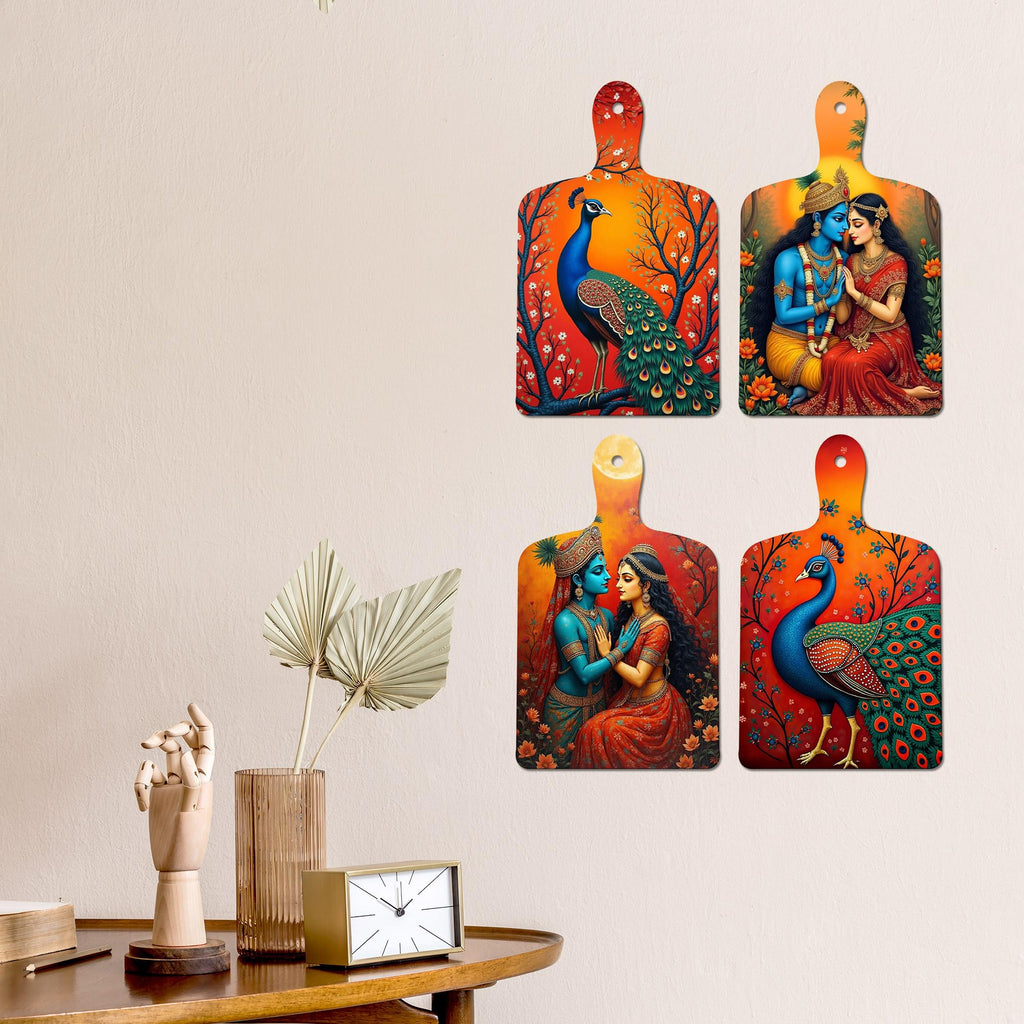 Artvibes Shri Radha Krishna Eternal Bond Modern Art Wall And Door Hanging for Home | Spiritual Decor Items | Wall Poster | Artwork| Stylish Modern Decor Item | Gift Items (WH_5630N), Set of 4