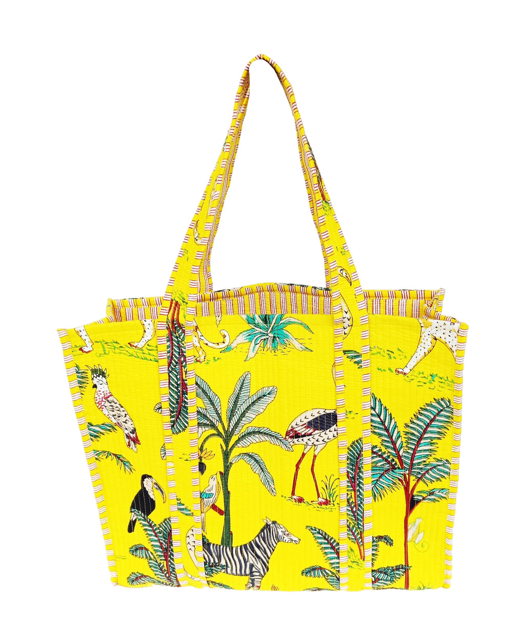 Rastogi Handicrafts Quilted Cotton Women Beautiful Printed Grocery Shopping Bag, Shoulder Bag, Tote Bag, Travel Bags, Yellow, 18X6X15 Inch