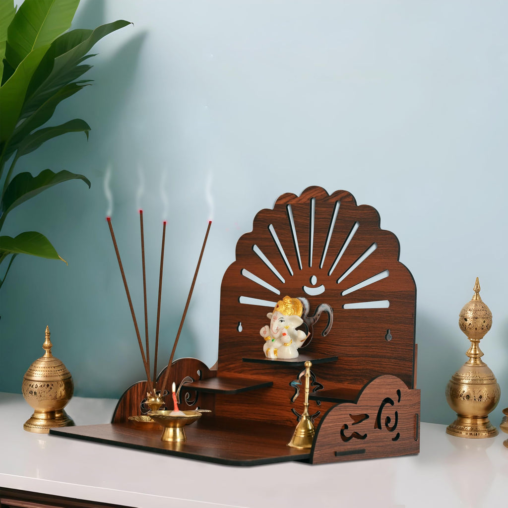 WONDER HUB Engineered Wooden puja mandir for Home, Office, Shop, Wall Mounted Medium Size : 25.5x24x25 Cm Wooden Temple