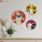 Artvibes Shrinath Ji & Cow Pichwai Art Round Shape MDF Wooden Wall Decor Items | Living Room | Handcrafted Art | Wall Poster | Aesthetic Wooden Decor | Art Print | Unique Gift (WH_8805N), Set of 3