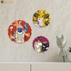 Artvibes Shrinath Ji & Cow Pichwai Art Round Shape MDF Wooden Wall Decor Items | Living Room | Handcrafted Art | Wall Poster | Aesthetic Wooden Decor | Art Print | Unique Gift (WH_8805N), Set of 3
