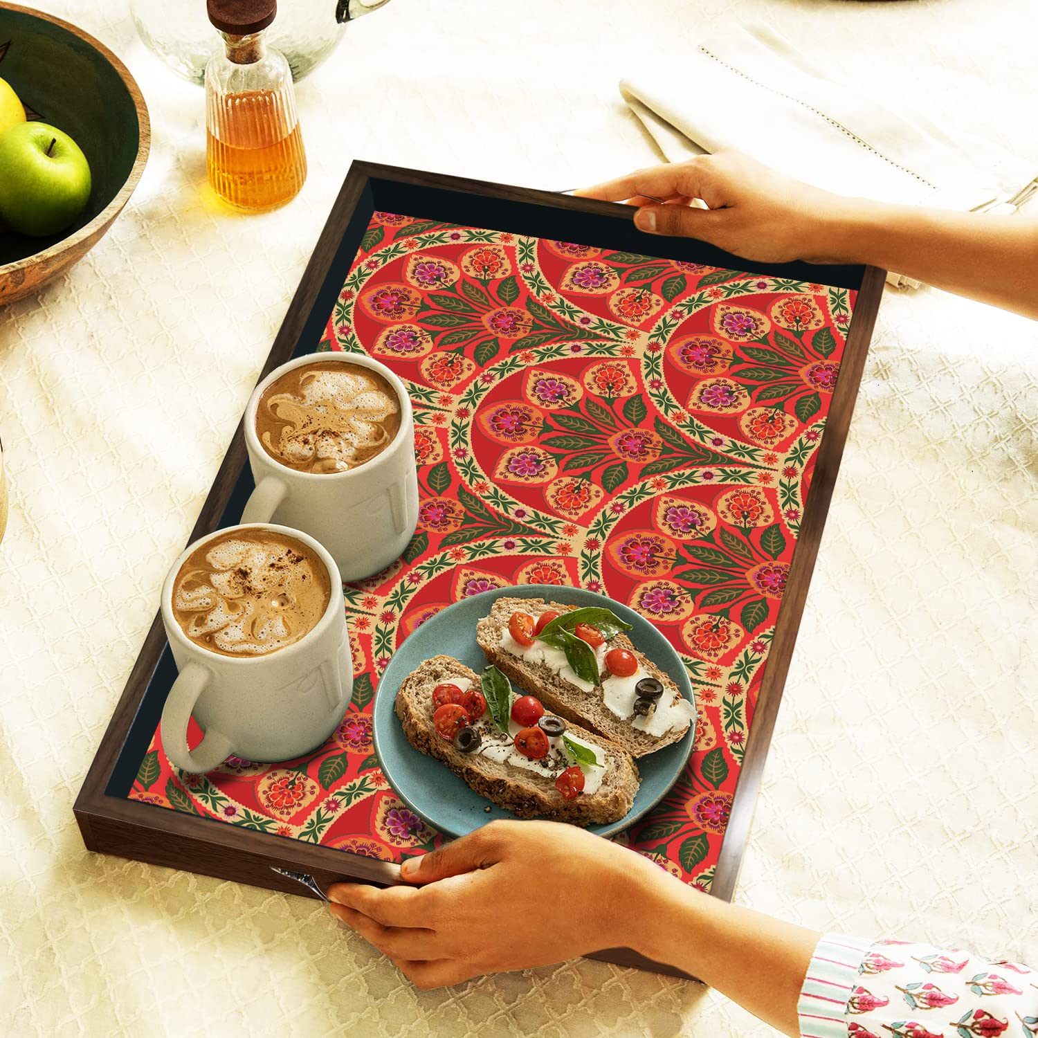 Paper Plane Design Wooden Serving Tray for Serving, Table Decoration (12 x 18 inch, Large, Brown) (Vintage)