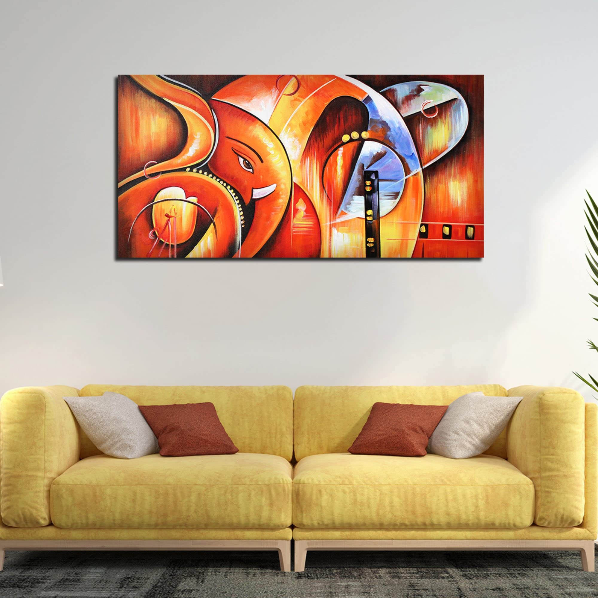VIBECRAFTS Canvas Paintings for Living Room Drawing Room Beautiful Wall Painting of Lord Ganesha Modern Art Fitted with Wooden Frame for Home|Office|Gift(PTVCH_2291NV)