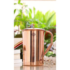 Indian Art Villa Plain Shine Design Copper Jug Pitcher with Brass Knob, Storage & Serving Water, Yoga Ayurveda Healing, Volume- 2000 ML