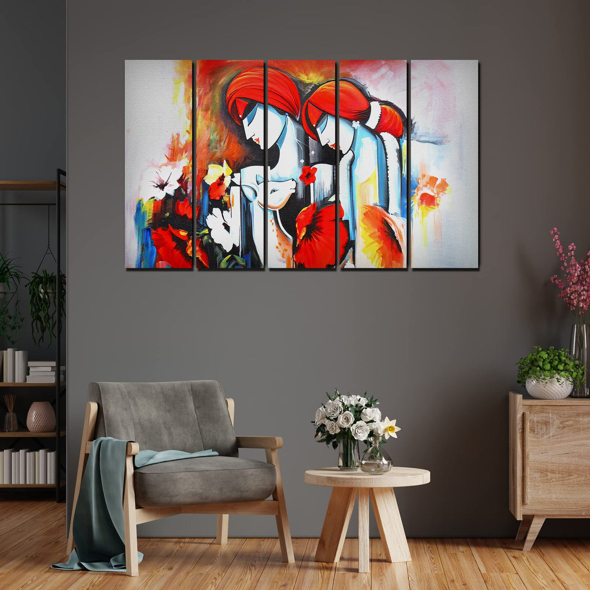 VIBECRAFTS Beautiful Radha Krishna 5 Pieces Canvas Wall Painting For Home | Office | Living Room | Gift (PTVC5Pcs4_8537)
