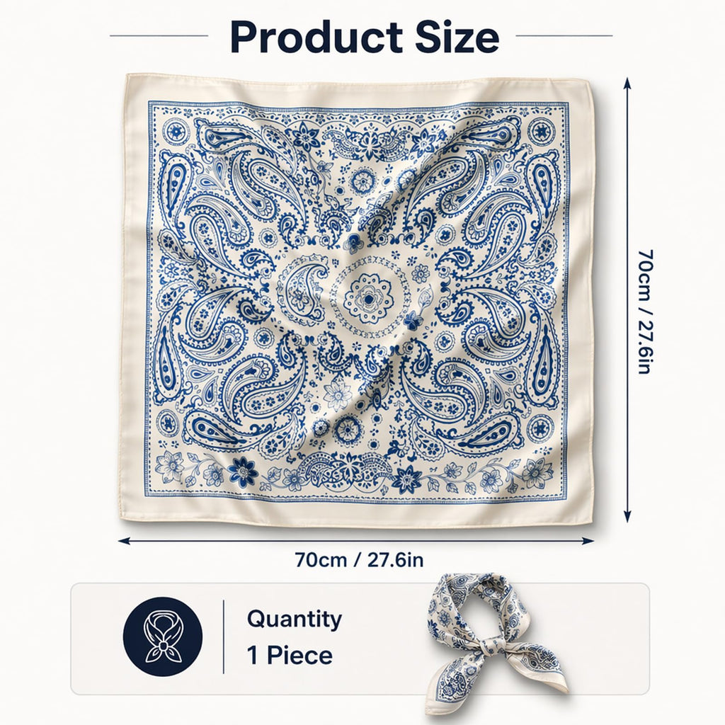 Mgbmyltm Scarf for Women Stylish 70x70cm Paisley Square Bandanas for Women Polyester Neck and Hair Wrap (1-Piece)