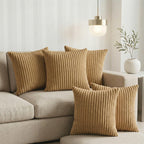 Yellow Weaves Pencil-Stripe Fur Cushion Covers | Soft Polyester | Decorative Sofa & Throw Pillow Covers | 16x16 Inches, Pack of 5 (Golden Brown)