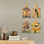 Artvibes Elephant Parrot Sparrow & Tree Ethnic Indian Modern Art Decorative MDF Wooden Wall Art for Home | Home Decor | Wall Accent | Artwork | Wall Art Print | Unique Gift Items (WH_5642N), Set of 4