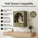 Home Sparkle Wooden Temple for Home | Premium MDF Pooja Mandir with Paint Finish | Modern Tabletop Mandir with Storage Drawer, Spacious Prayer Shelf | Reed Green