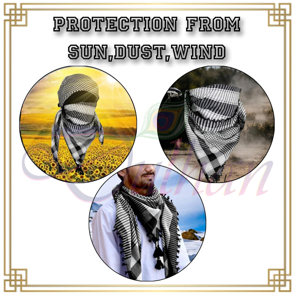 Dulhan SMALL CHECKS PATTERN UNISEX Cotton DESERT SCARF/BIG SHOULDER RUMAAL/Scarf for neck/MUSLIM SHOULDER RUMAAL/SHEMAGH/KEFFIYEH (Black and White)