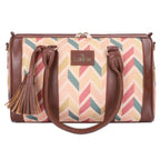 THE CLOWNFISH Lorna Printed Handicraft Fabric Handbag for Women Office Bag Ladies Shoulder Bag Tote For Women College Girls (Cream)