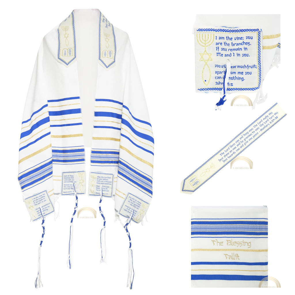 3 ARCHES USA The Blessing Tallit, Messianic Christian Prayer Shawl 73x33in