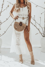 MAIRO LIFESTYLE Womens Straw Wicker Handmade Boho Summer Beach Small Crochet Bag (Moon With Strap Brown)