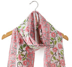 Ravaiyaa - Attitude is everything Hand Block Printed Cotton Long Stole Scarves Hijab Neck Wrap Scarf 71 X 21 Inch (Pink Floral)