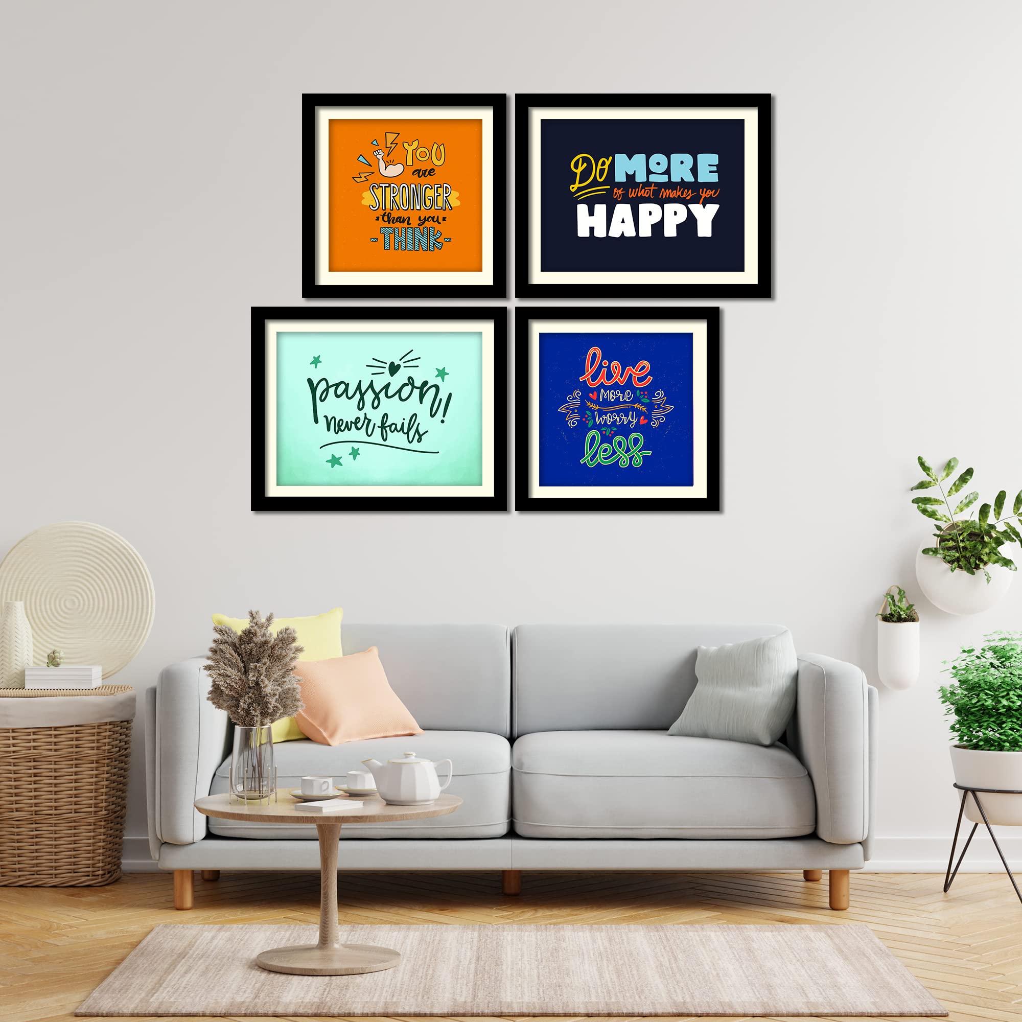 VIBECRAFTS You are Stronger Quotes Wall Hanging Frame Set of 4 For Office Digital Reprint Posters with Synthetic Wooden Home | Decorative Gift Item (15 x 12 inch) (PFVC4Pcs3_1516)