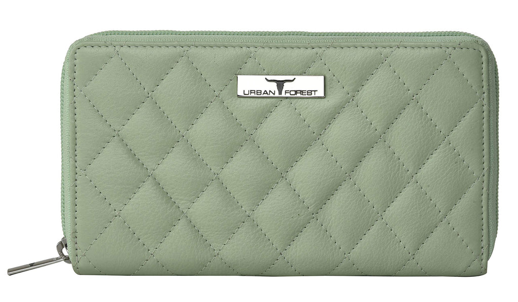 URBAN FOREST Nancy Mint Green Quilted Leather Handbag & Mint Green Quilted Leather Wallet Combo Gift Set for Women
