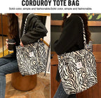 Kawn® Women Corduroy Tote Bag Canvas Shoulder Cord Purse Reusable Shopping Bag Grocery Bag Large Capacity Washable Handbag Girls Shoulder Bag with Inner Pocket For Daily Use Work Travel (Zebra)