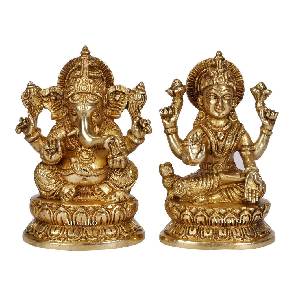ARTVARKO Brass Laxmi Ganesha Idol Lakshmi Ganesh Murti Statue Pooja Gift and Home Décor (LxBxH 7x2.5x5, Inch)