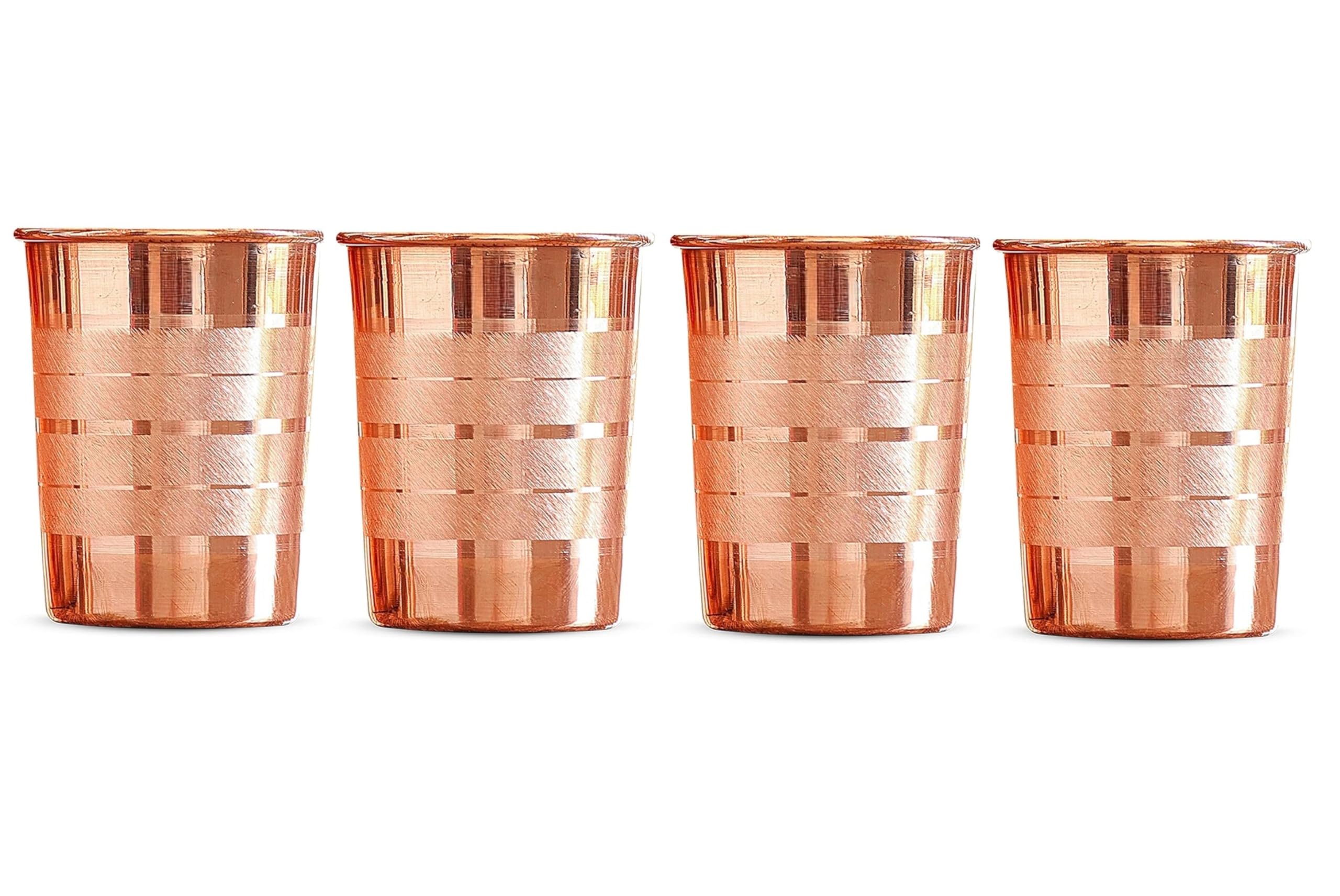 Adoko 100% Pure Copper Tumbler 300ml | Ayurvedic Drinking Glass for Water | Handcrafted Copper Utensil for Daily Use – 4Pcs Set