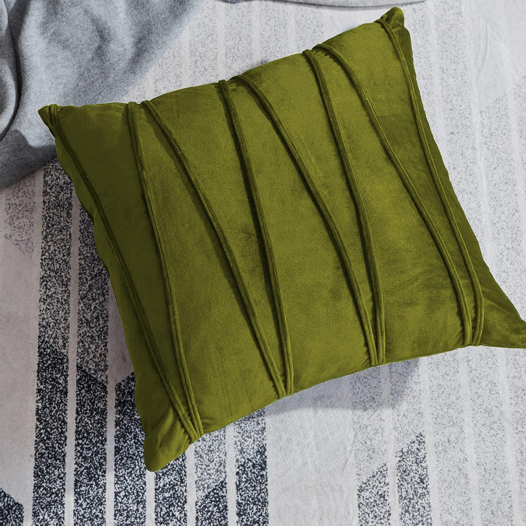 Khooti Velvet Striped Cushion Cover Pack of 1-18X18/46X46 Cm | Olive | Soft Pillow Covers Cushion Case for Sofa Bedroom Living Room Chair Car, Cushion Cover with Zig Zag Pattern