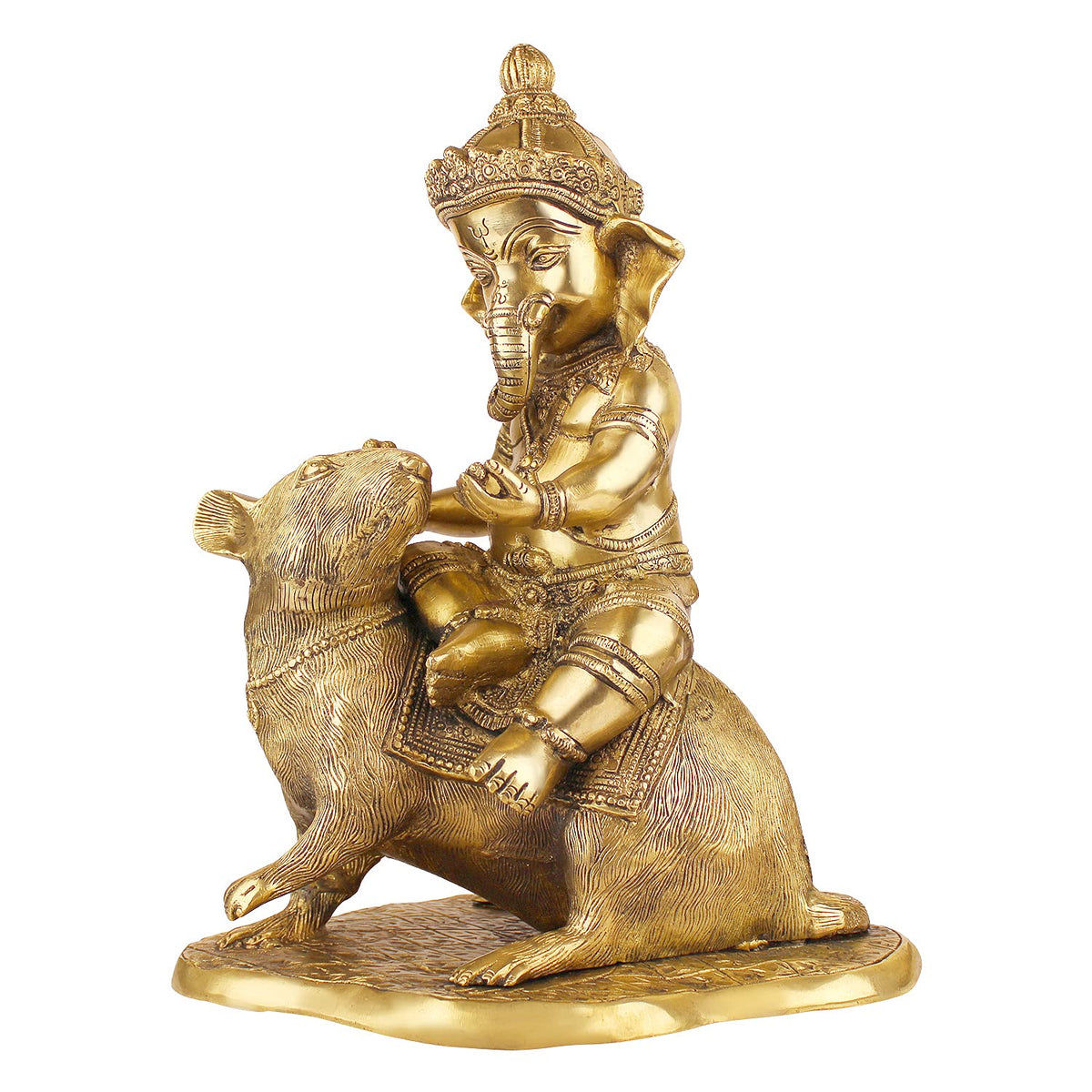 ARTVARKO Big Brass Ganesha Bhagwan Seated on Rat Idol Ganesha Mooshak Statue Ganpati Murti for Home Entrance Decor Luck Gift 14 Inches