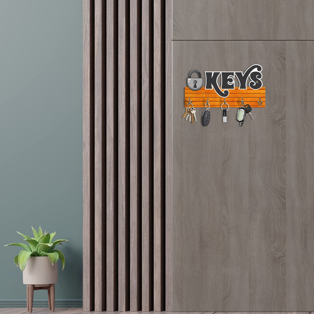 Artvibes Unique Stylish Wooden Key Holder for Wall Decor with Stylish Stainless Steel 5 Hooks Beautiful Key Organizer for Home Decoration(KH_811), Brown