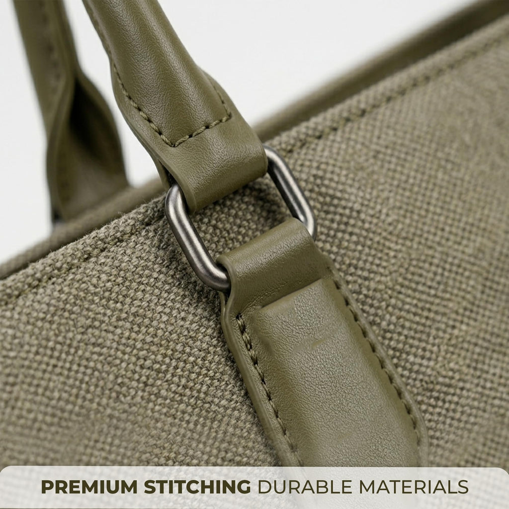 Siza Women’s Tote Bag with Laptop Compartment, PU Leather Handbag for Ladies, Large Office Shoulder Bag with Detachable Strap for Work, College, Travel & Daily Use (Olive Green)