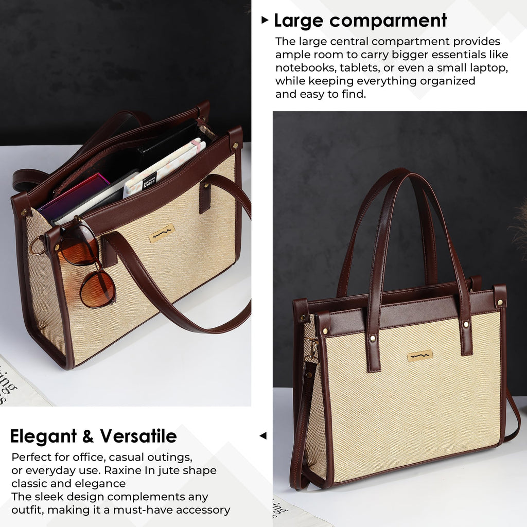 EMPOLUXE Tote Handbag for Women, Ladies Purse for Women, Stylish Office Tote Bag, Latest Women's Handbag with Bag Organiser, Shoulder Bag for Daily Use & Gift for party and travel Beige dark brown