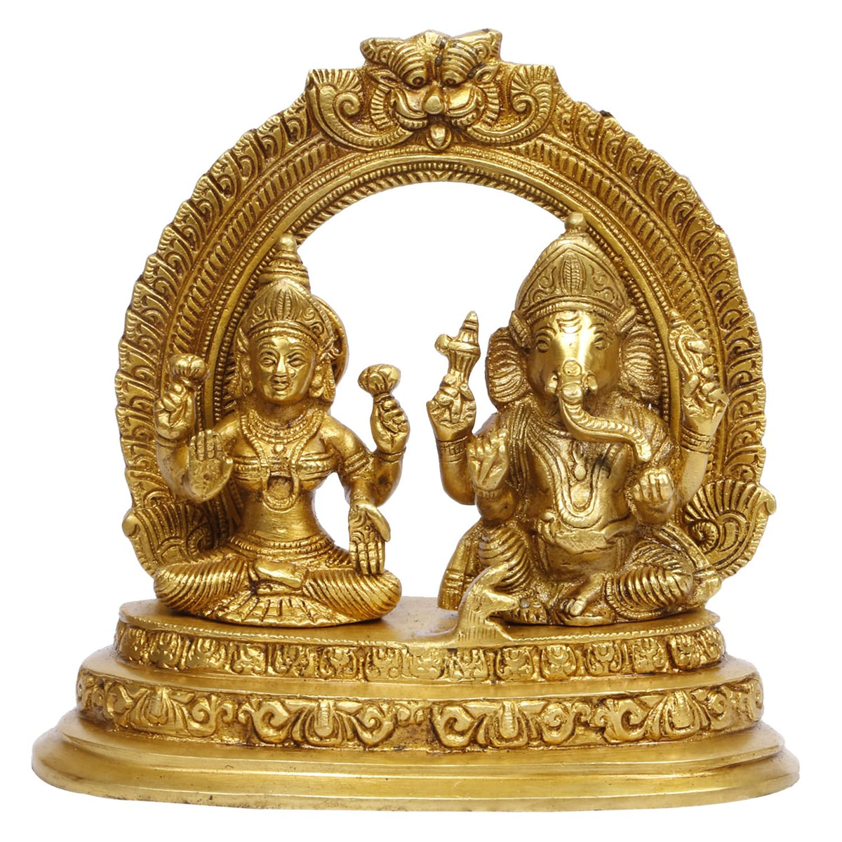 ARTVARKO Brass Ganesha Laxmi Ganesh Lakshmi Bhagwan Luxmi Idol Sitting Statue for Home Office Success Entrance Décor Diwali Pooja Good Luck Gift(7.5x7 Inch Gold)