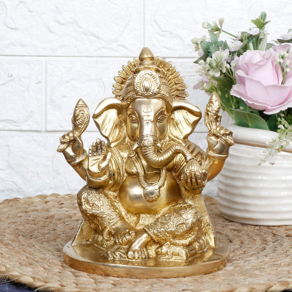 SVARUP Brass Ganesh Bhagwan Idol Ganesha Statue Ganpati Murti for Home Entrance Decor Diwali Gift 7 Inch