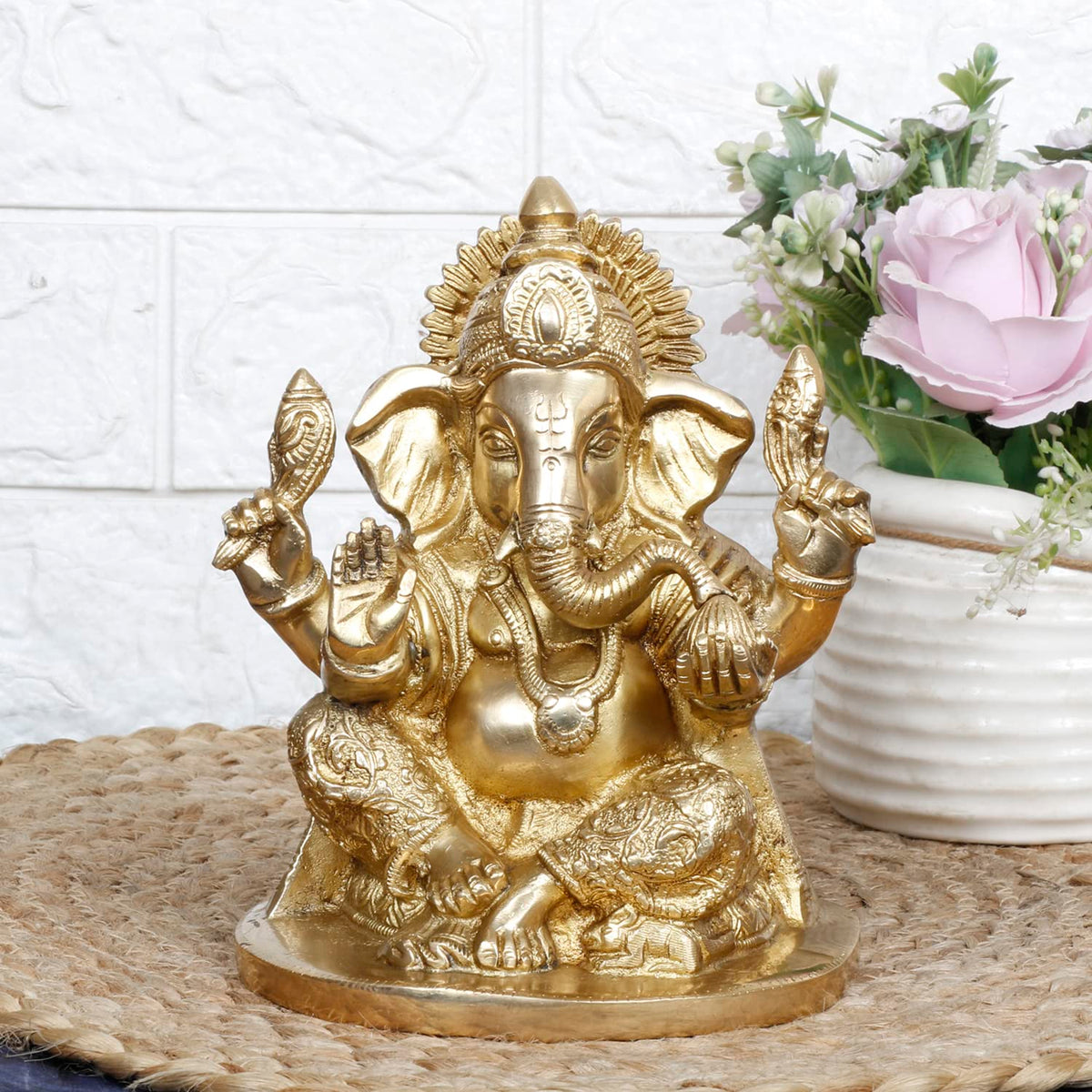 SVARUP Brass Ganesh Bhagwan Idol Ganesha Statue Ganpati Murti for Home Entrance Decor Diwali Gift 7 Inch