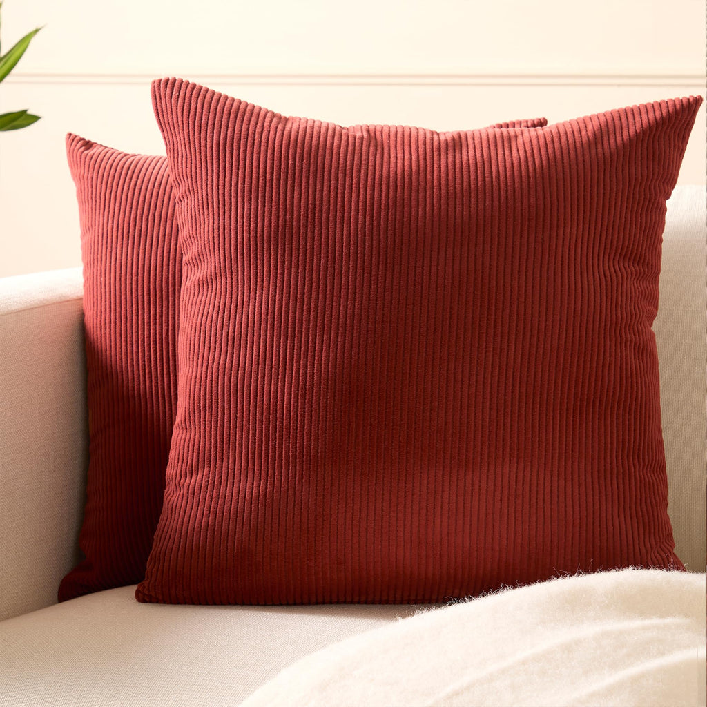 Encasa XO Corduroy Cushion Covers, Boho Pillow Covers, No Inserts Brown