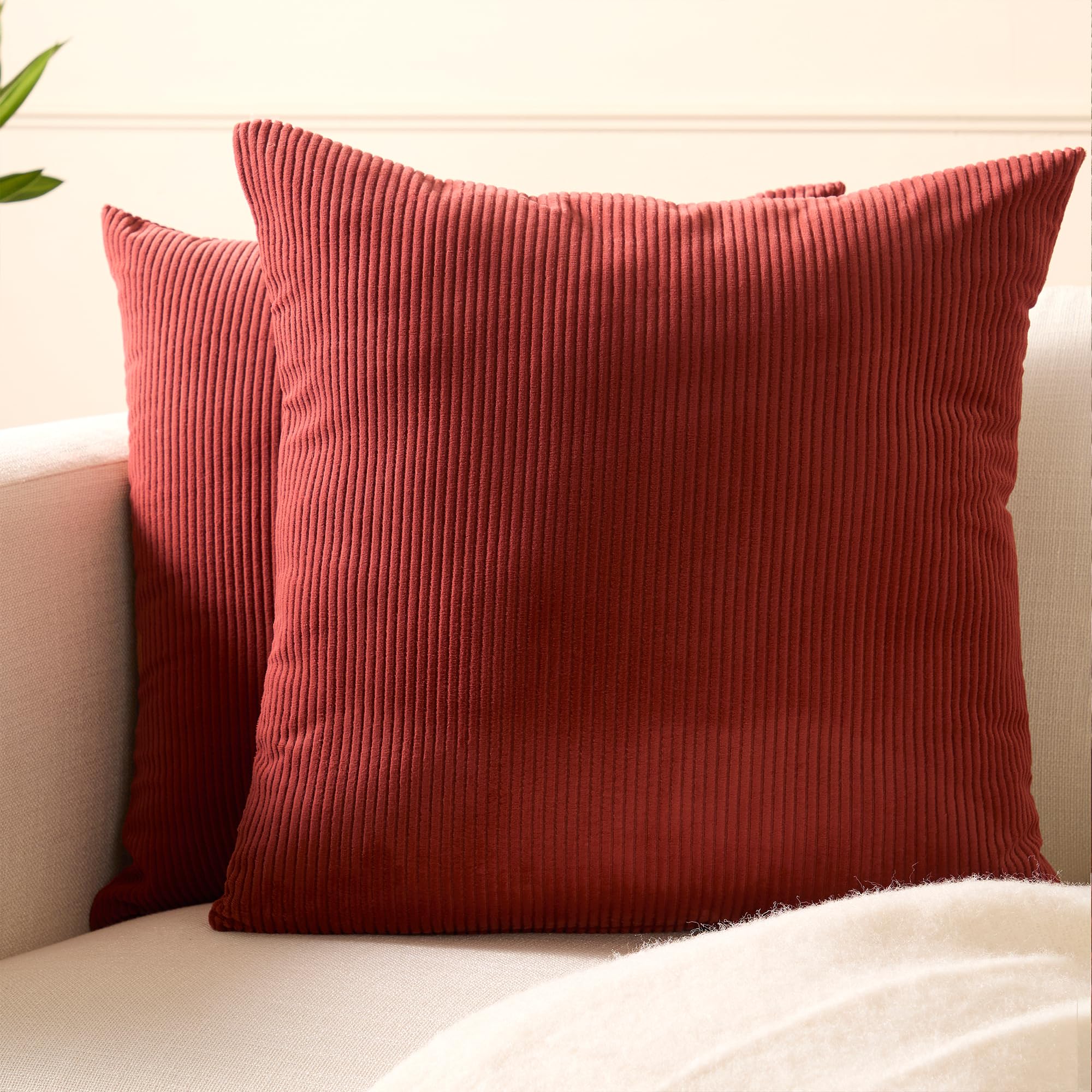 Encasa XO Corduroy Cushion Covers, Boho Pillow Covers, No Inserts Brown