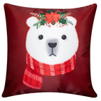 Vendola Decorative Merry Christmas Satin Cushion Cover 24 Inch x 24 Inch 5 Piece, Cusion Cover for Sofa 2424 Set of 5, Cute Festive Animal, Red & Green, Throw Pillow Covers Home Décor (24X24 Inches)