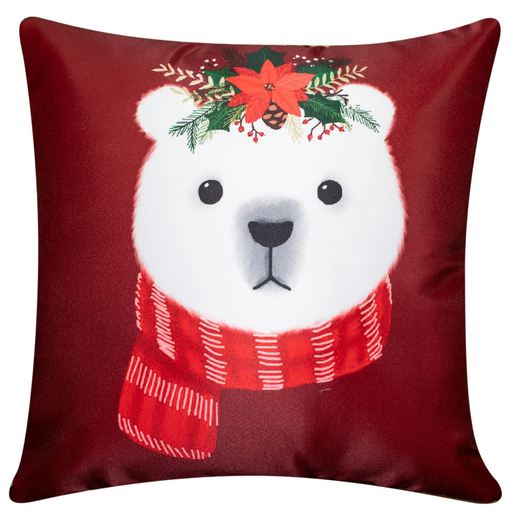 Vendola Decorative Merry Christmas Satin Cushion Cover 20 Inch x 20 Inch Set of 5, 20X20 Cushion Cover, Cute Festive Animal, Red & Green Colour, Throw Pillow Covers for Home Décor (20X20 Inches)