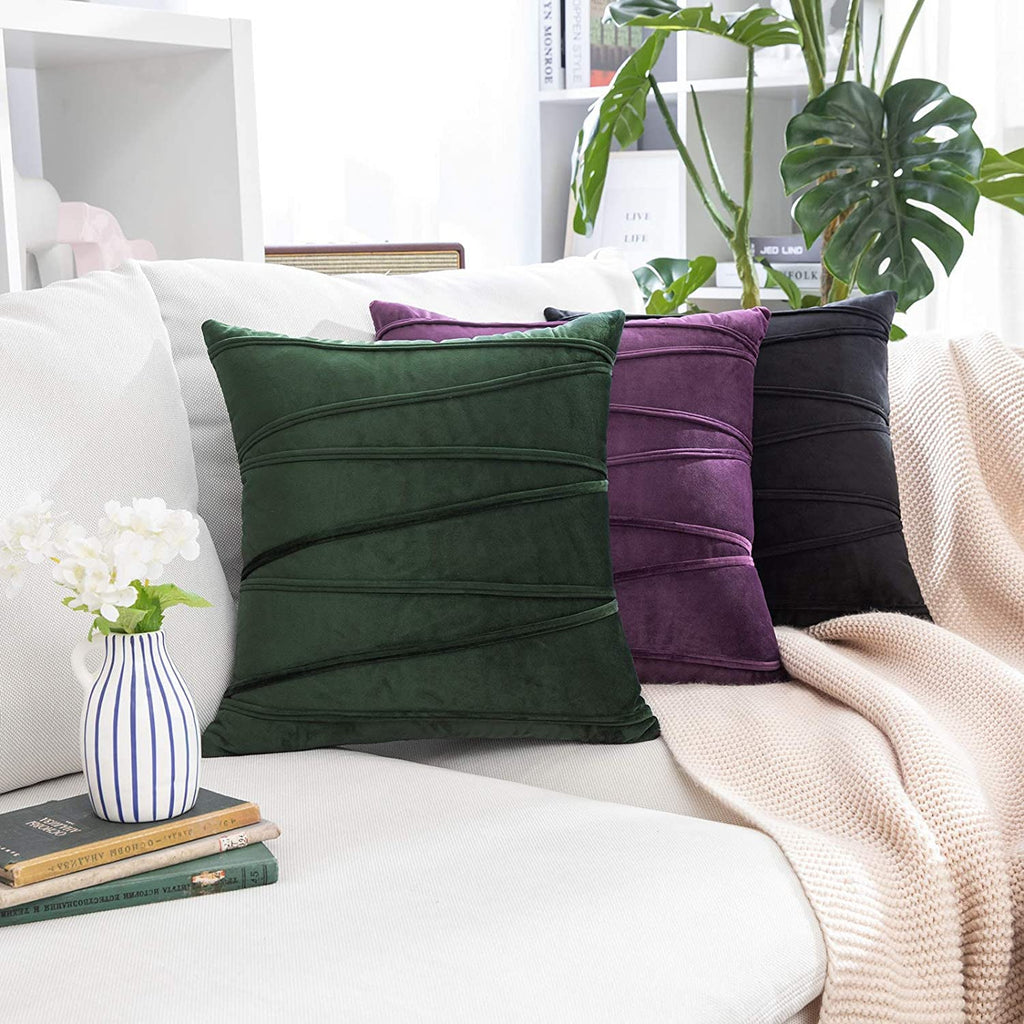 Khooti Velvet Striped Cushion Cover Pack of 1-20X20/51X51 Cm | Wine | Soft Pillow Covers Cushion Case for Sofa Bedroom Living Room Chair Car, Cushion Cover with Zig Zag Pattern