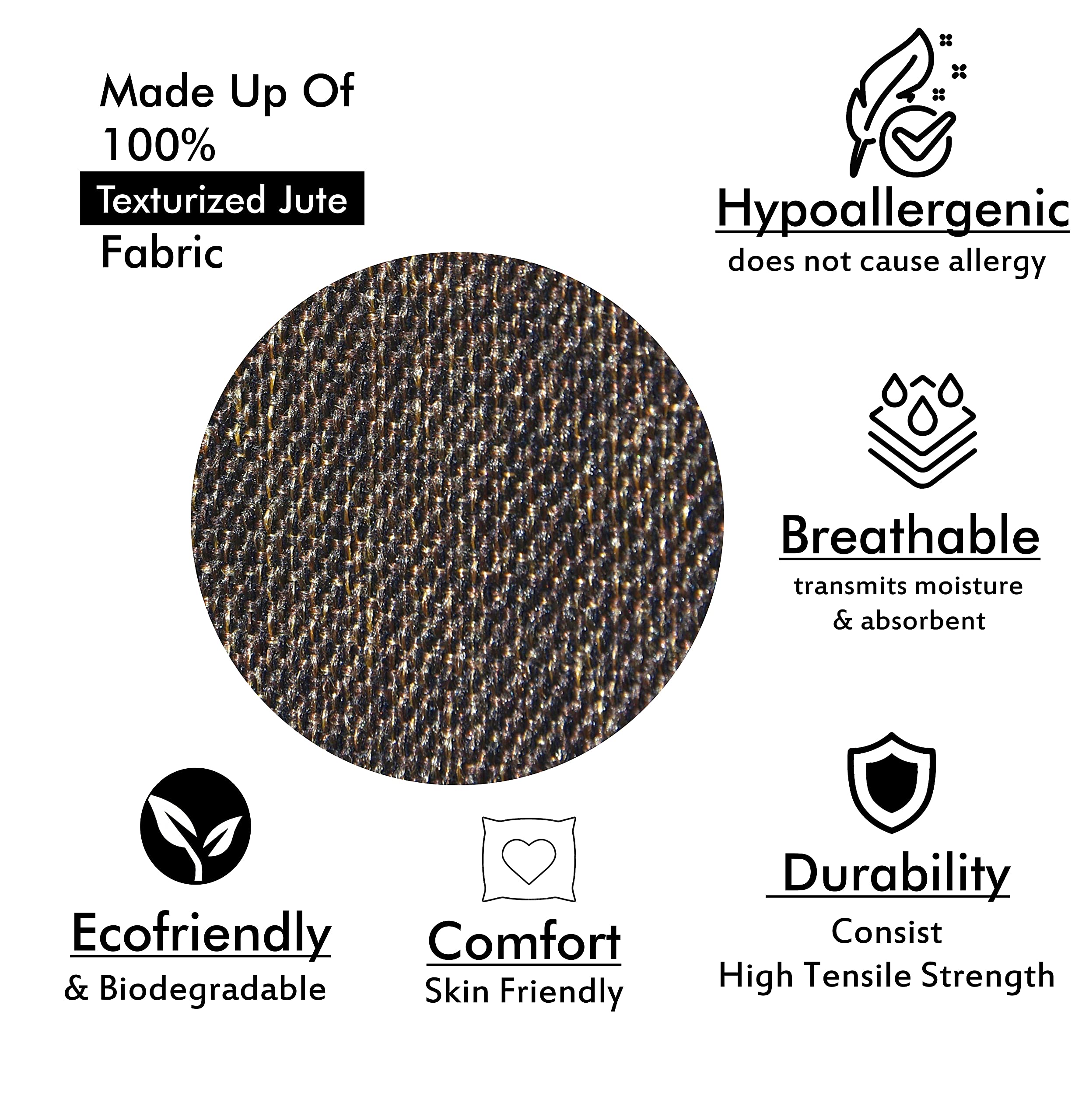 Yellow Weaves Jute Texture Cushion Covers, 16 X 16 Inches, Brown, Set of 5, 250 TC