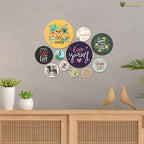 Artvibes Travel & Live Your Life Decorative Round Shape MDF Wooden Wall Hanging | Quotes Decor Item | Traveller Quotes Wall Art | Wall Illustrations | Home Decor | Unique Gift (WPS_141NN), Set of 11