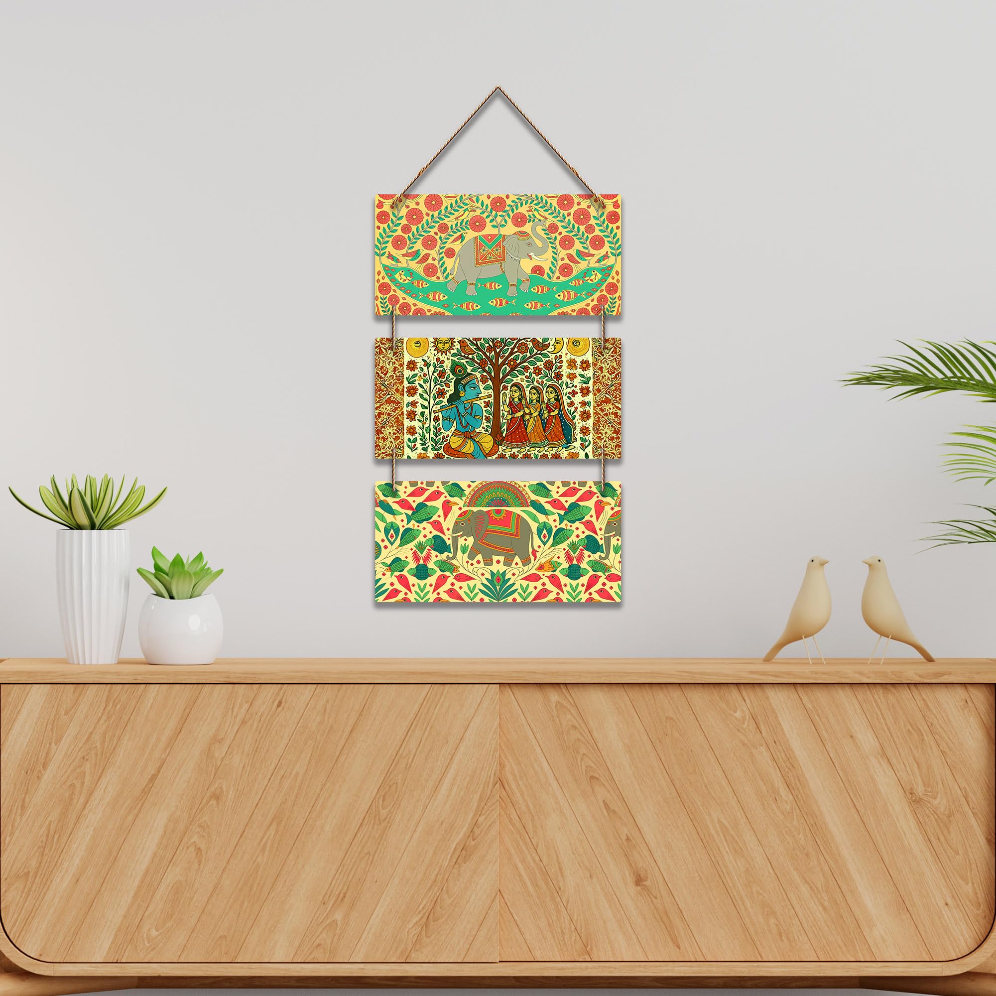 Artvibes Divine Shree Krishna Playing Flute Religious Wall And Door Hanging for Home Temple | Spiritual Decor Items | Wall Illustrations | Artwork| Stylish Modern Decor Item | Gift Items (WH_9450N)