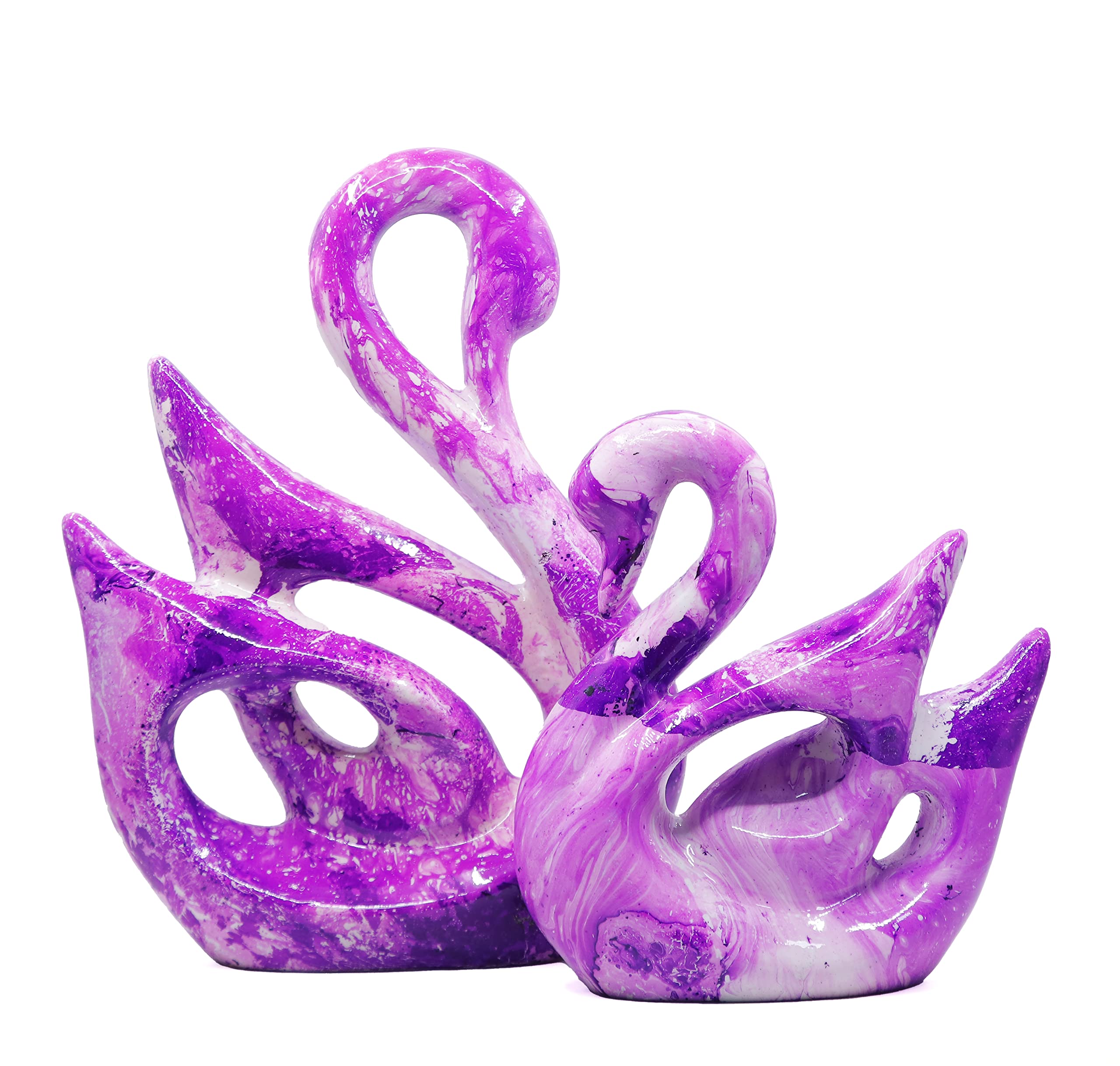 Lucky Love Swan Couple Glossy Piano Finish Polyresin Figures for Home Decor, Living Room - Marble Purple (Set of 2 Pc, Large)