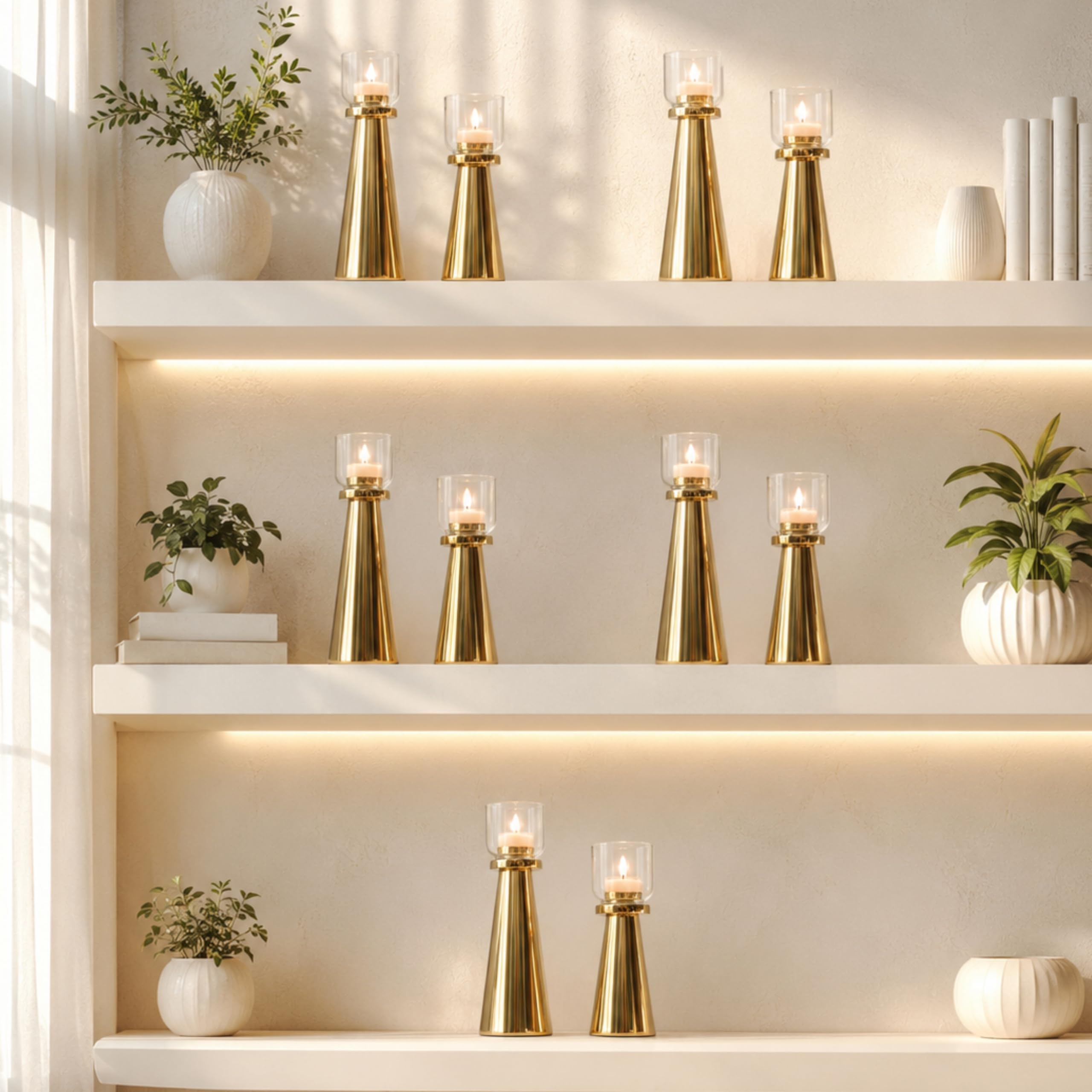 Behoma Handcrafted Gold Tea Light Candle Holders Pack of 5 Sets