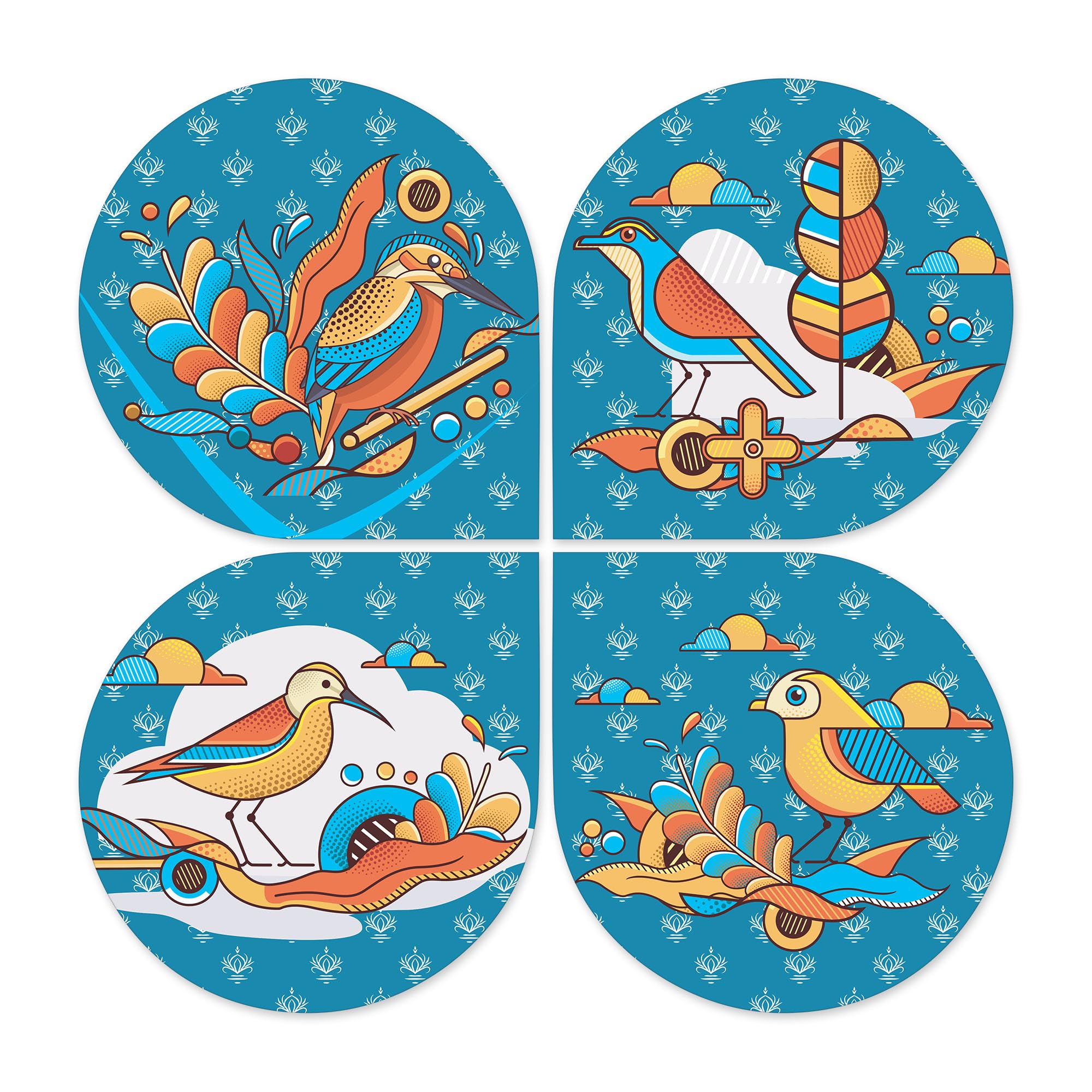Artvibes Birds Decorative Wall Art MDF Wooden Wall Hanger for Home | Living Room | Office | Cafe | Painting Wall Decor | Wall Illustrations | Artworks Hangings | Gift Items (WH_8423N), Set of 4